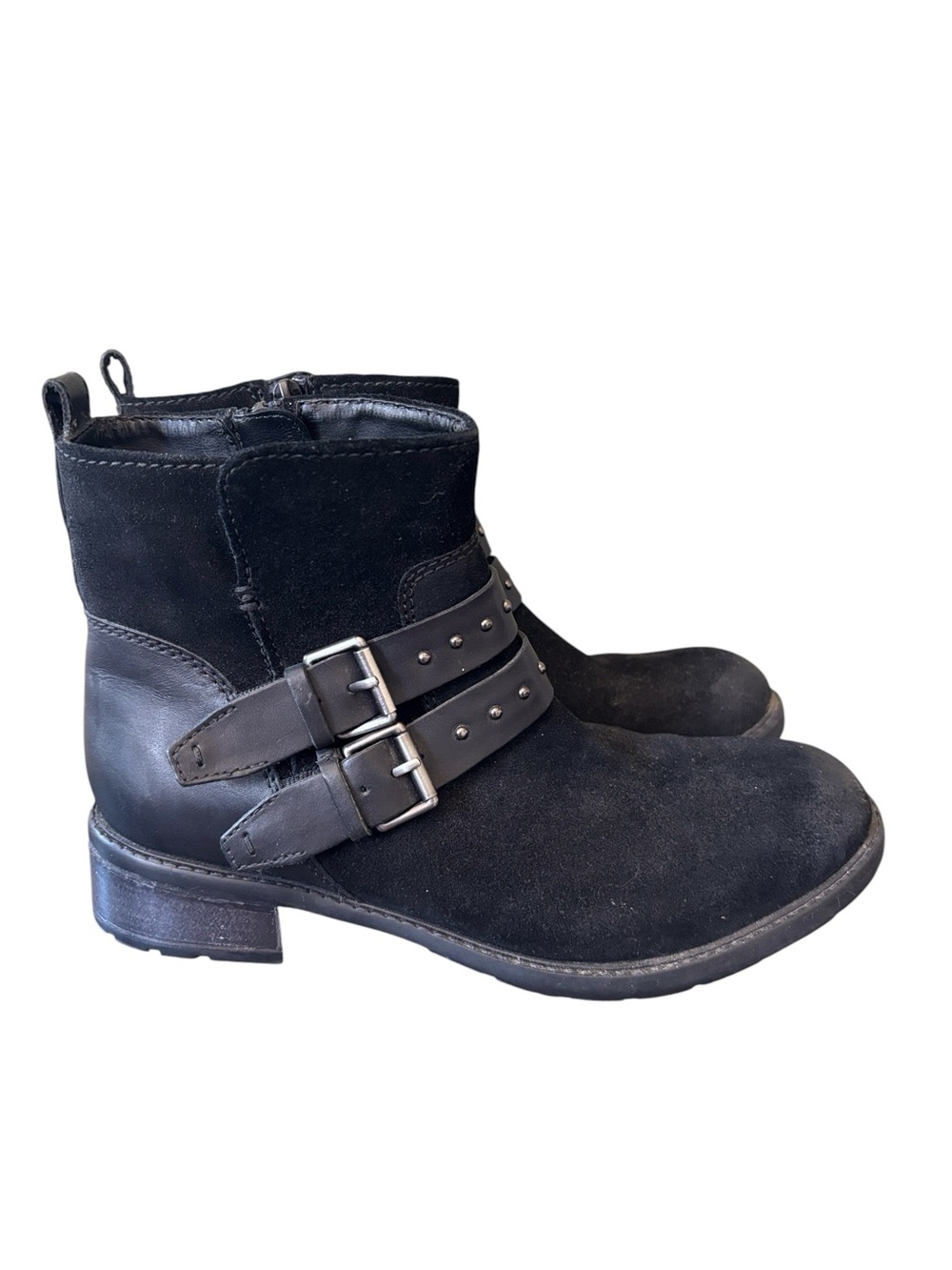 Clarks Artisan Swansea Grove Black Suede Moto‎ Harness Buckle Boot Size 7.5